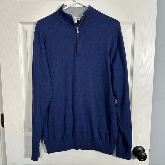 Peter Millar sz S pullover 1/4 zip sweater, blue with gray, fall, preppy - Picture 1 of 11
